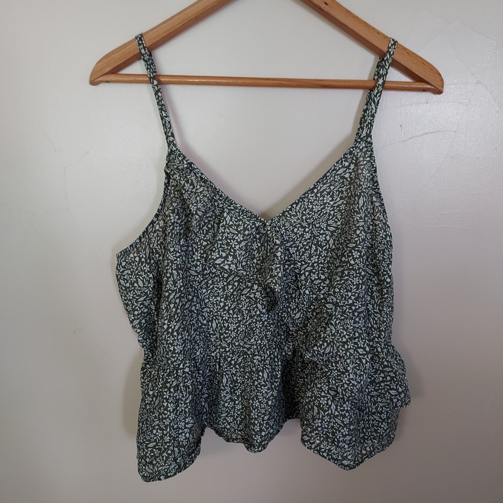 Old Navy Green Floral Sleeveless Tiered Ruffle Cami Top Large Cottagecore Boho